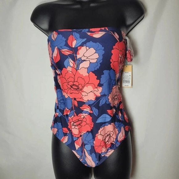 NWT Kona Sol Strapless Floral One Piece Swim Suit - Picture 1 of 15